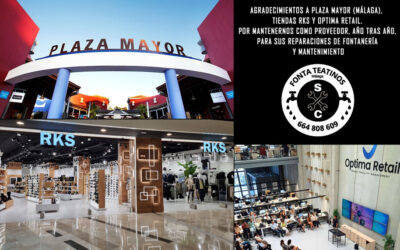 Agradecimientos a Plaza Mayor (Málaga) Tiendas RKS y Optima Retail por mantenernos como Proveedor para sus reparaciones de Fontanería y Mantenimiento 2024